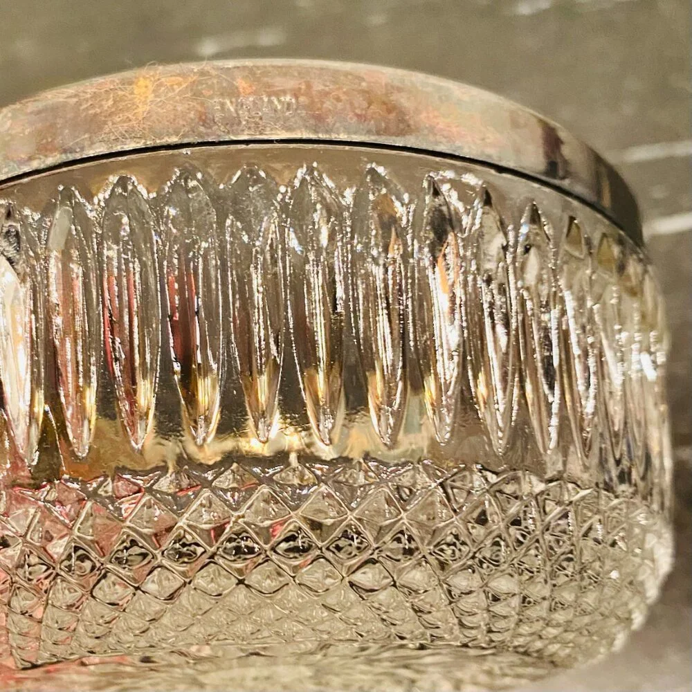 Cut Glass Bowl Rim Sterling Silver Plated c1920 FB England Rogers